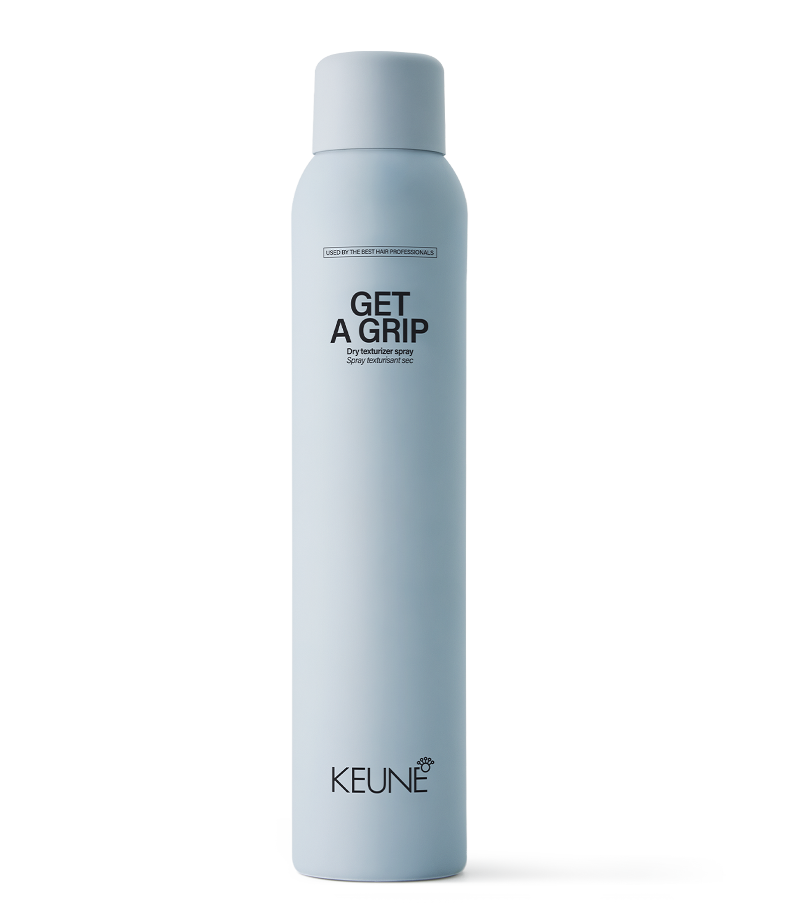 Erlebe Keune Get a Grit: Unsichtbares Textur-Trockenspray. Verleiht Volumen, absorbiert Fett und ist perfekt für dunkle Haare geeignet.