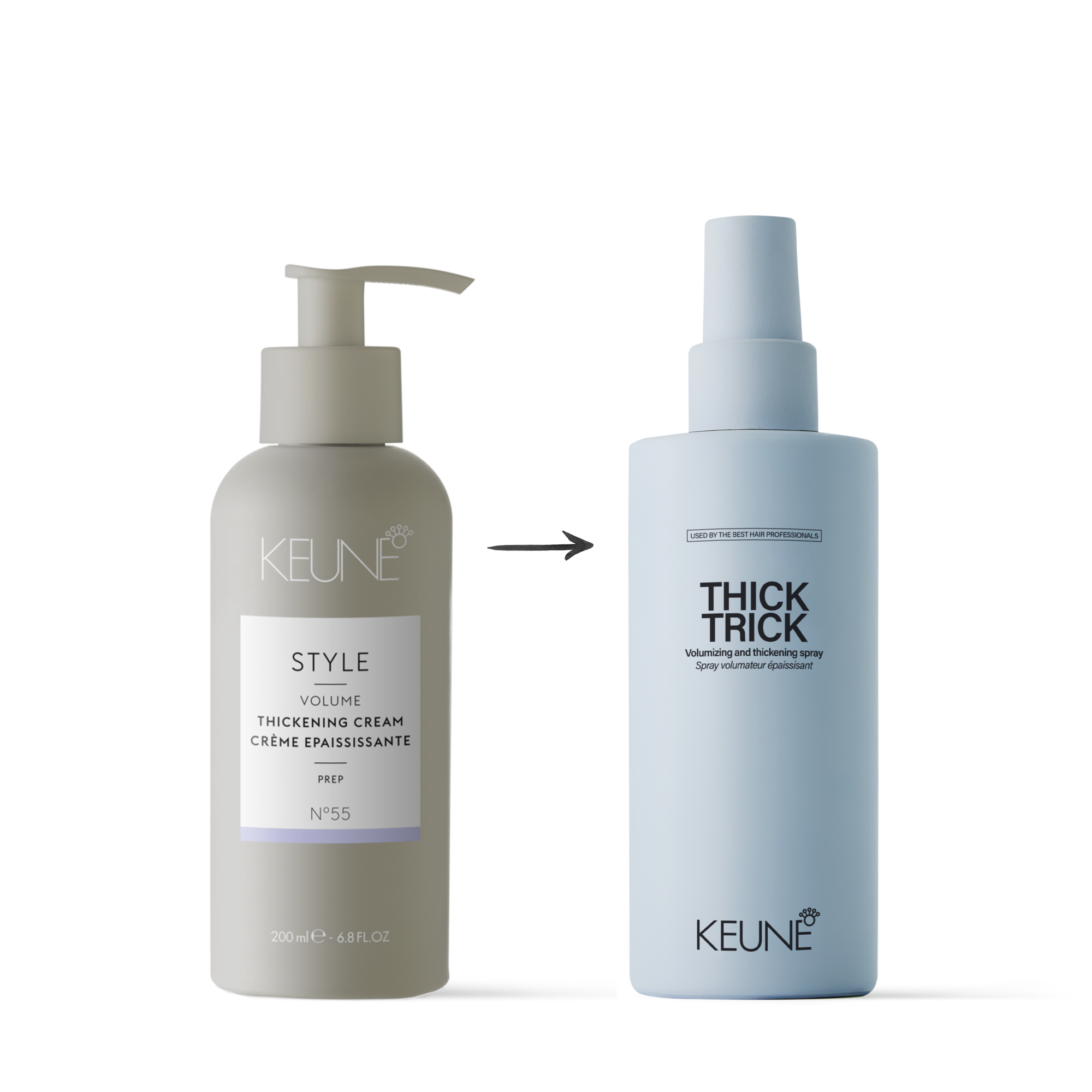 Keune Thick-Trick - Ultimatives Volumenspray: Schafft volles und voluminöses Haar mit BondFuser-Technologie. Hitzeschutz bis 230°C.